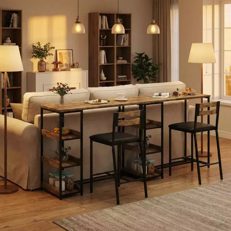 Set da pranzo a 3 pezzi nero/marrone/grigio con mensole, 2 posti