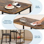 Set da pranzo a 3 pezzi nero/marrone/grigio con mensole, 2 posti
