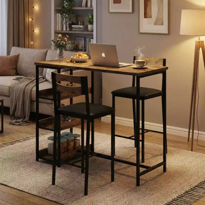 Set da pranzo a 3 pezzi nero/marrone/grigio con mensole, 2 posti