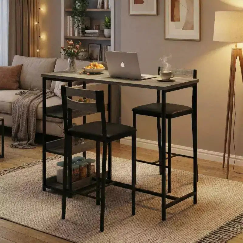 Set da pranzo a 3 pezzi nero/marrone/grigio con mensole, 2 posti