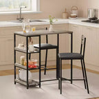Set da pranzo a 3 pezzi nero/marrone/grigio con mensole, 2 posti