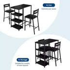 Set da pranzo a 3 pezzi nero/marrone/grigio con mensole, 2 posti
