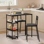 Set da pranzo a 3 pezzi nero/marrone/grigio con mensole, 2 posti
