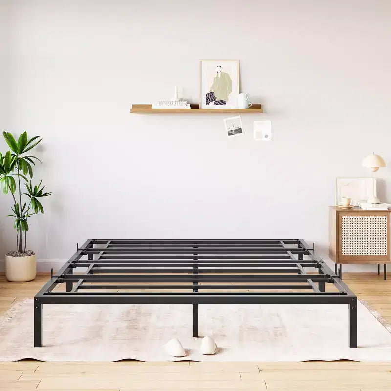 Struttura letto a piattaforma in metallo nero, altezza regolabile, matrimoniale/queen, 2 persone