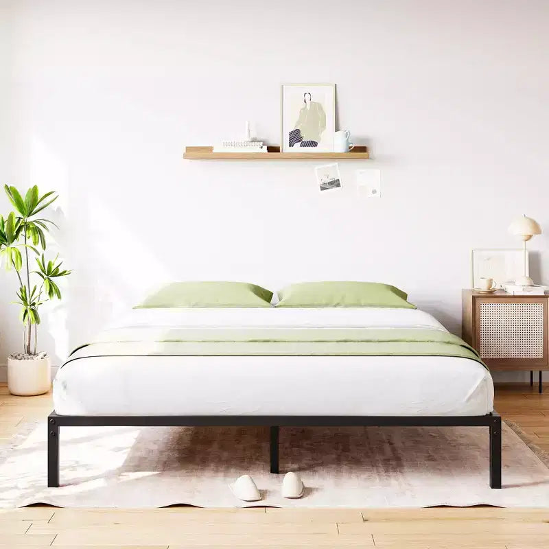 Struttura letto a piattaforma in metallo nero, altezza regolabile, matrimoniale/queen, 2 persone