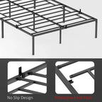 Struttura letto a piattaforma in metallo nero, altezza regolabile, matrimoniale/queen, 2 persone