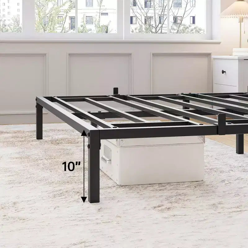 Struttura letto a piattaforma in metallo nero, altezza regolabile, matrimoniale/queen, 2 persone