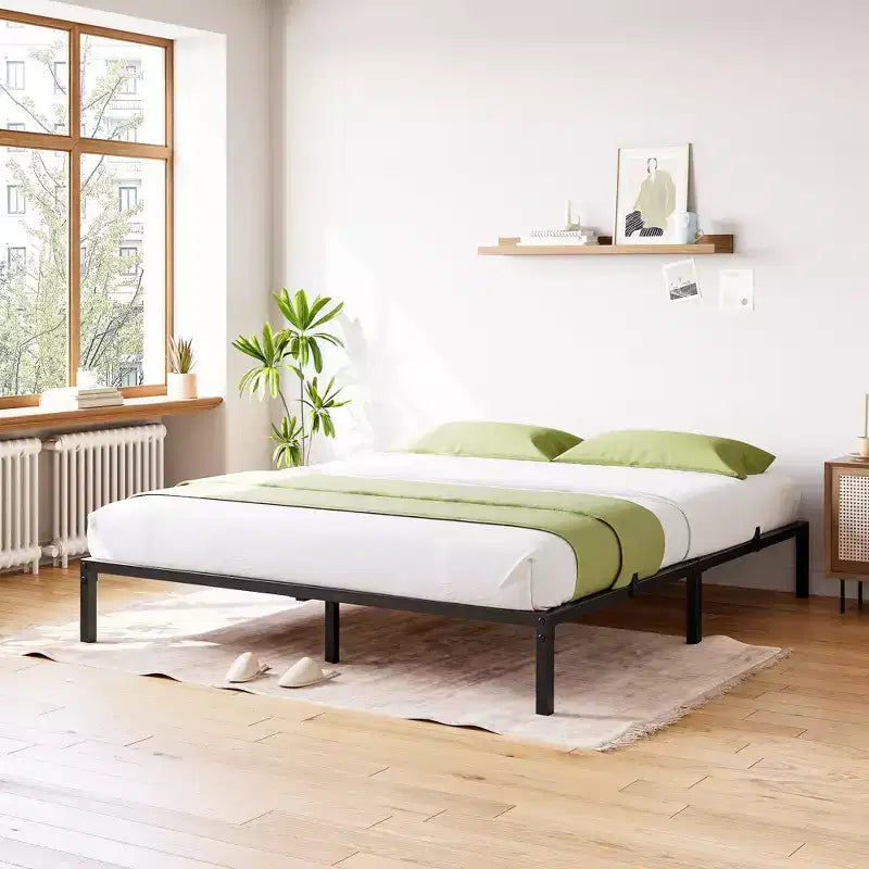 Struttura letto a piattaforma in metallo nero, altezza regolabile, matrimoniale/queen, 2 persone