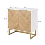 Mobile credenza a 2 ante con motivo Chevron, in legno bianco e naturale, con base in metallo nero