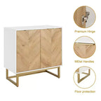 Mobile credenza a 2 ante con motivo Chevron, in legno bianco e naturale, con base in metallo nero