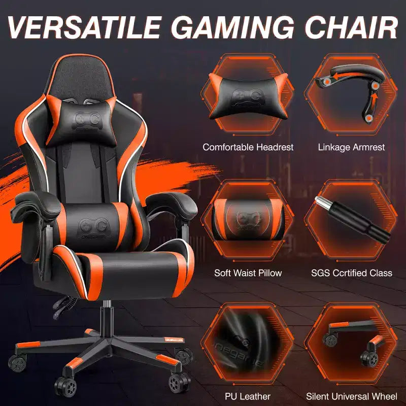 Sedia da ufficio con schienale alto in pelle PU con poggiatesta e braccioli regolabili, sedile singolo (nero/marrone/grigio)
