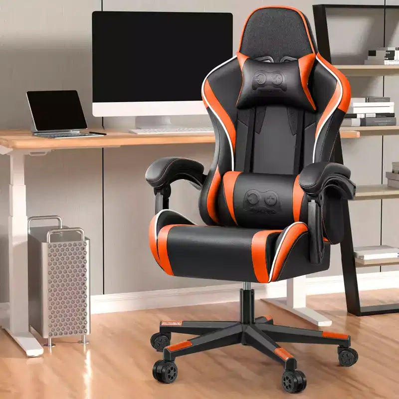Sedia da ufficio con schienale alto in pelle PU con poggiatesta e braccioli regolabili, sedile singolo (nero/marrone/grigio)