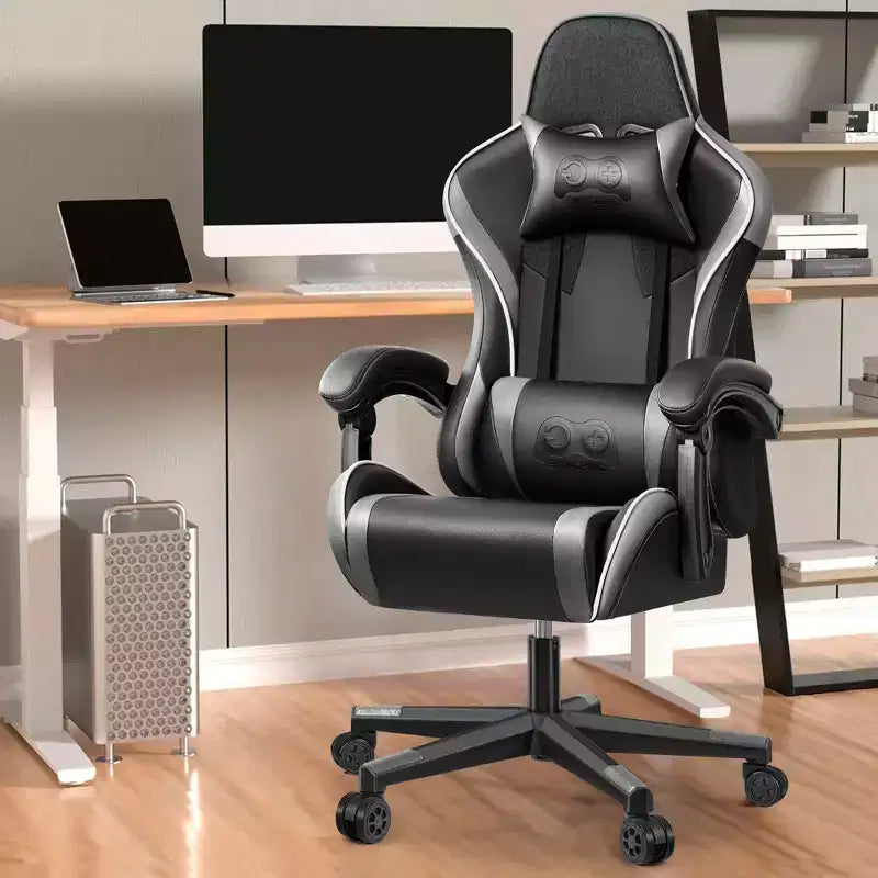 Sedia da ufficio con schienale alto in pelle PU con poggiatesta e braccioli regolabili, sedile singolo (nero/marrone/grigio)