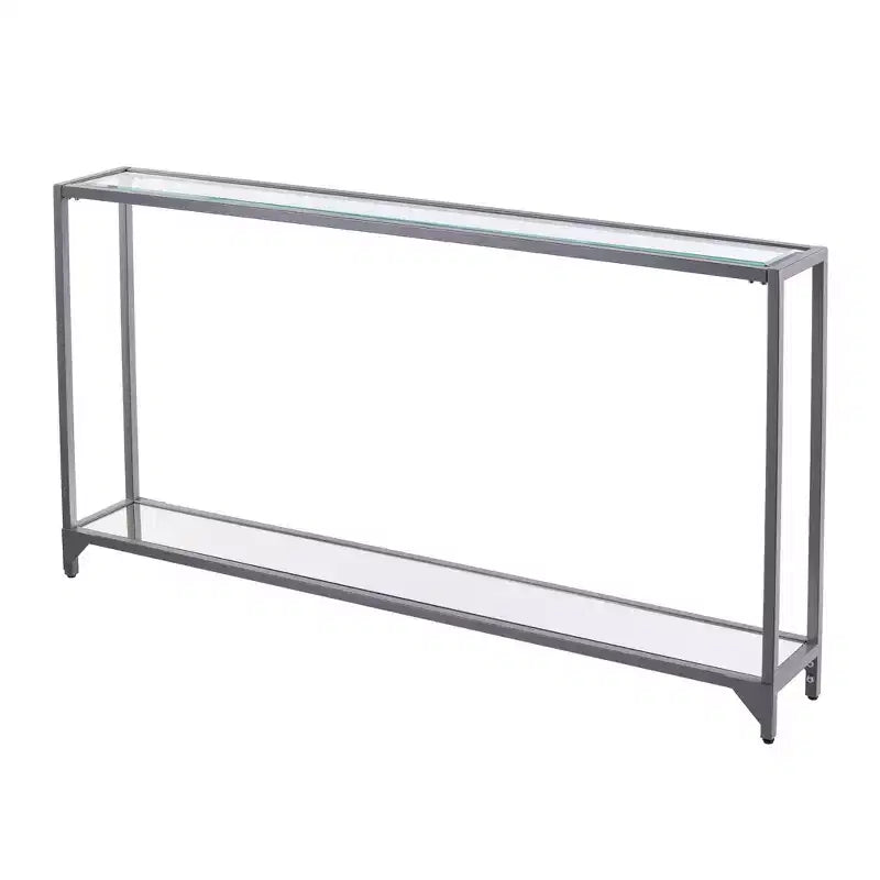 HomeRoots 56 Clear and Silver Glass Mirrored Floor Shelf Console Table With Storage