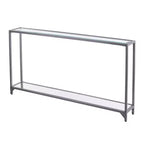 HomeRoots 56 Clear and Silver Glass Mirrored Floor Shelf Console Table With Storage