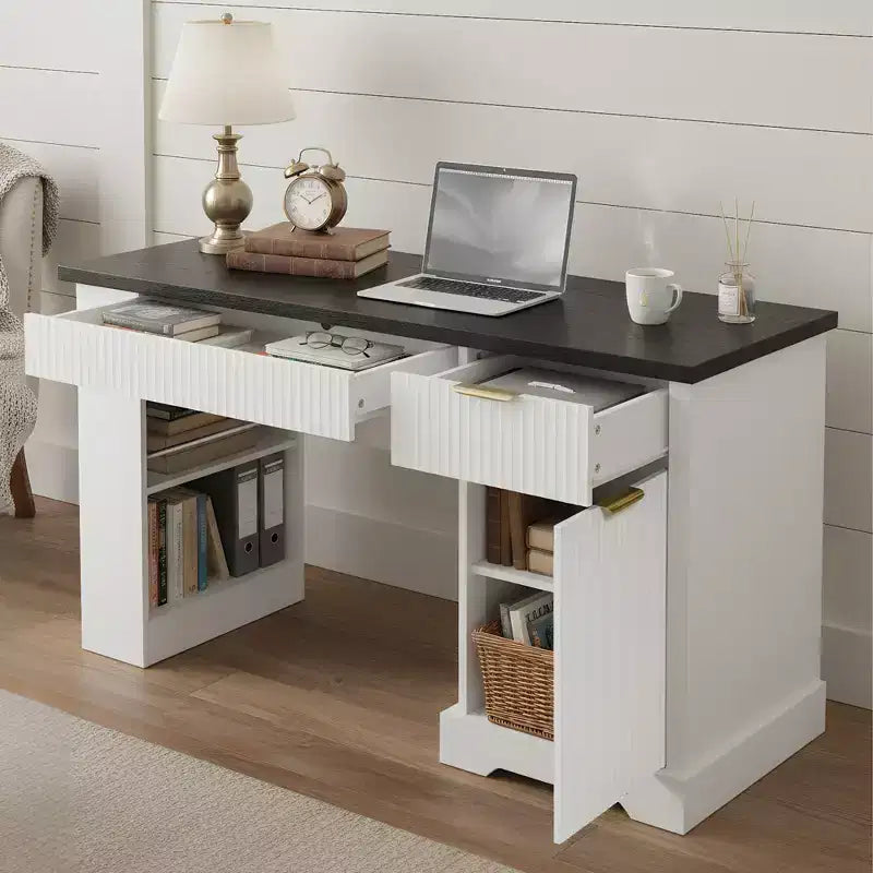 Scrivania moderna da ufficio bianca da 55" monoposto con vani portaoggetti e cassetti