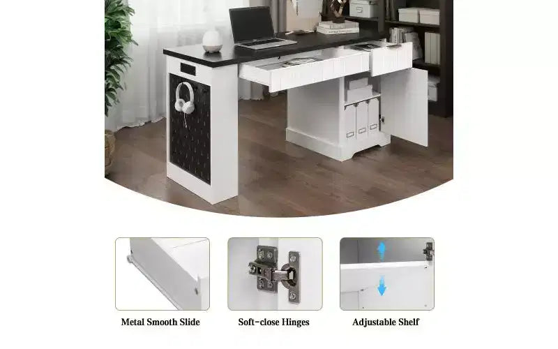 Scrivania moderna da ufficio bianca da 55" monoposto con vani portaoggetti e cassetti