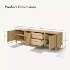 Mobile TV moderno rovere marrone da 180 cm con cassetti e ante, adatto per TV fino a 75"