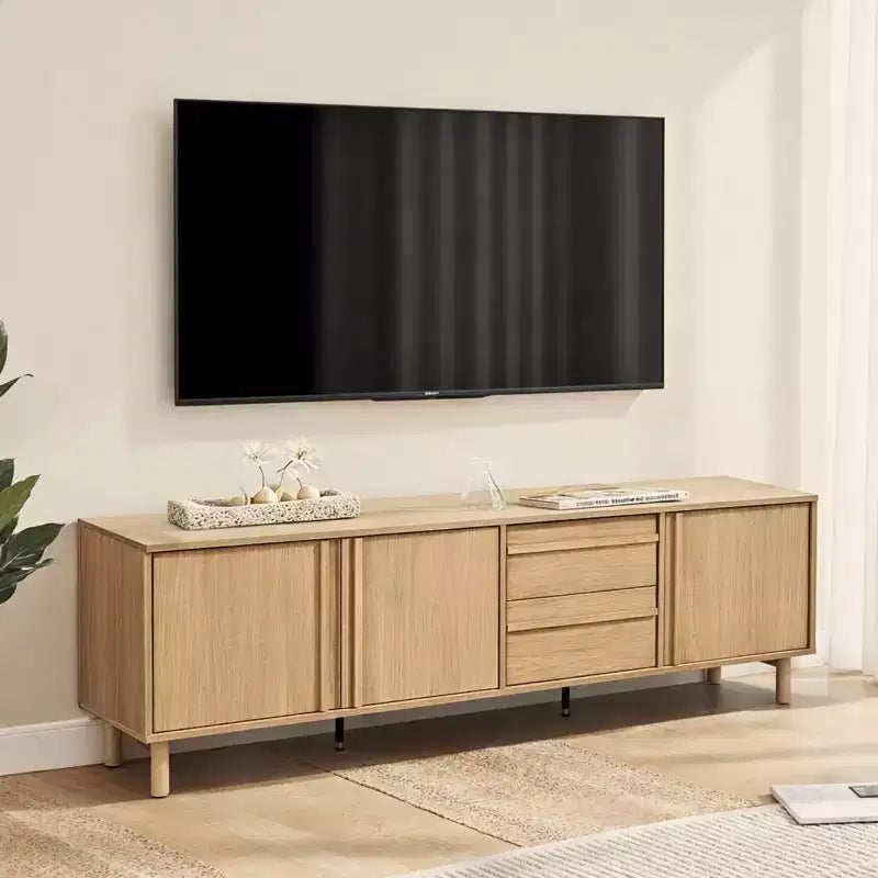 Mobile TV moderno rovere marrone da 180 cm con cassetti e ante, adatto per TV fino a 75"