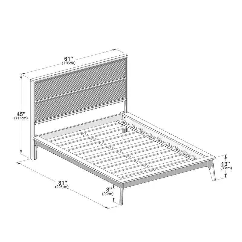 Struttura letto matrimoniale Natural Wood Tambour Headboard, stile Mid-Century, per una persona