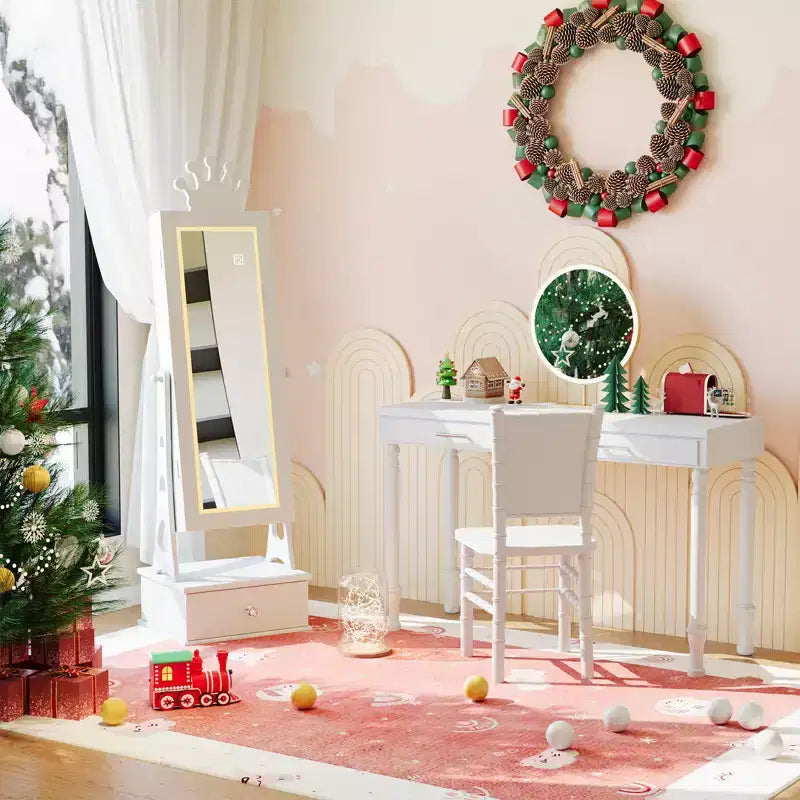 Portagioie verticale per bambini rosa/bianco con specchio a figura intera e luci LED, 1 bambino