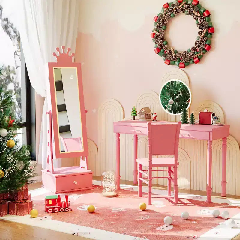 Portagioie verticale per bambini rosa/bianco con specchio a figura intera e luci LED, 1 bambino