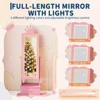Portagioie verticale per bambini rosa/bianco con specchio a figura intera e luci LED, 1 bambino