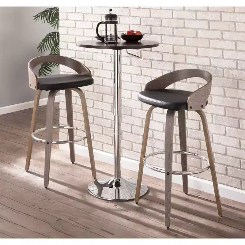 Sgabello da Bar Girevole Imbottito Grigio Chiaro e Nero, Stile Mid-Century, Set da 2