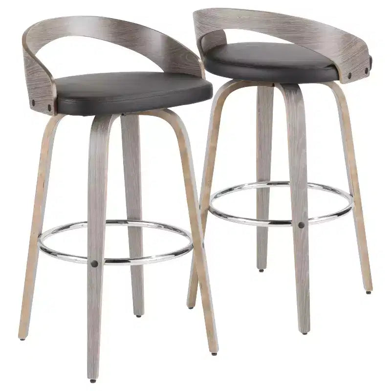 Sgabello da Bar Girevole Imbottito Grigio Chiaro e Nero, Stile Mid-Century, Set da 2