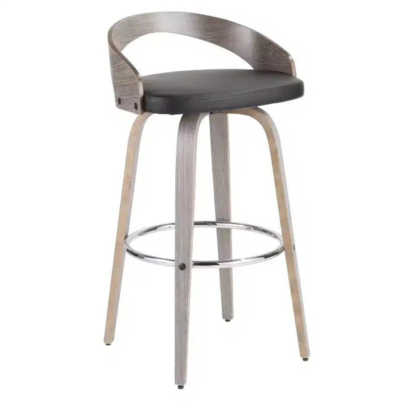 Sgabello da Bar Girevole Imbottito Grigio Chiaro e Nero, Stile Mid-Century, Set da 2
