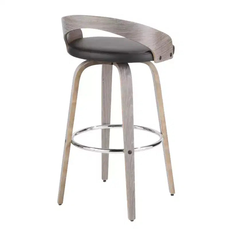 Sgabello da Bar Girevole Imbottito Grigio Chiaro e Nero, Stile Mid-Century, Set da 2