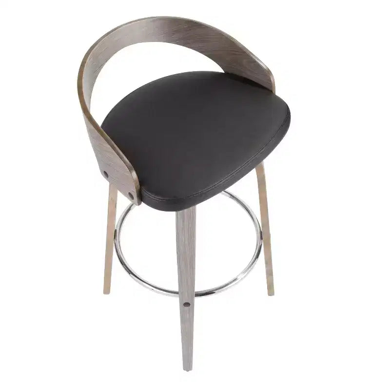 Sgabello da Bar Girevole Imbottito Grigio Chiaro e Nero, Stile Mid-Century, Set da 2
