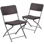 Flash Furniture 2 Pack HERCULES Series Brown Rattan Plastic Folding Chair with Gray Frame
