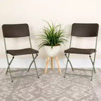 Sedia pieghevole in plastica effetto rattan marrone con struttura grigia, set da 2