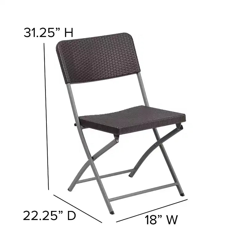 Sedia pieghevole in plastica effetto rattan marrone con struttura grigia, set da 2