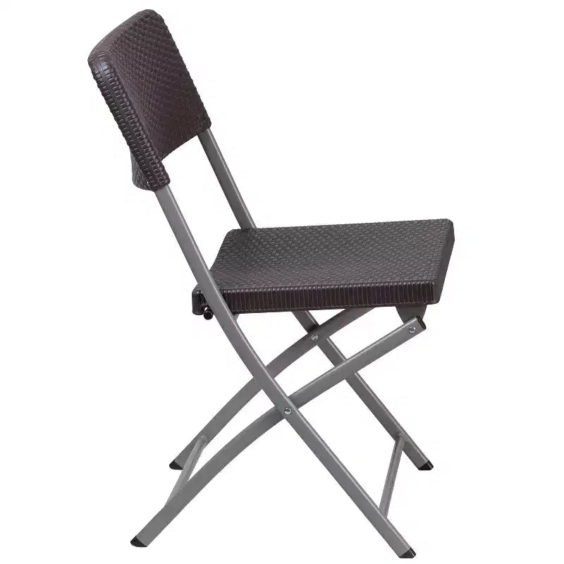 Sedia pieghevole in plastica effetto rattan marrone con struttura grigia, set da 2