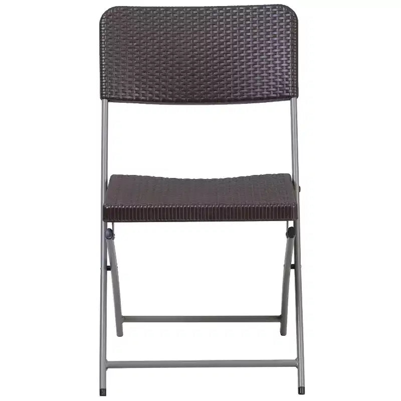 Sedia pieghevole in plastica effetto rattan marrone con struttura grigia, set da 2