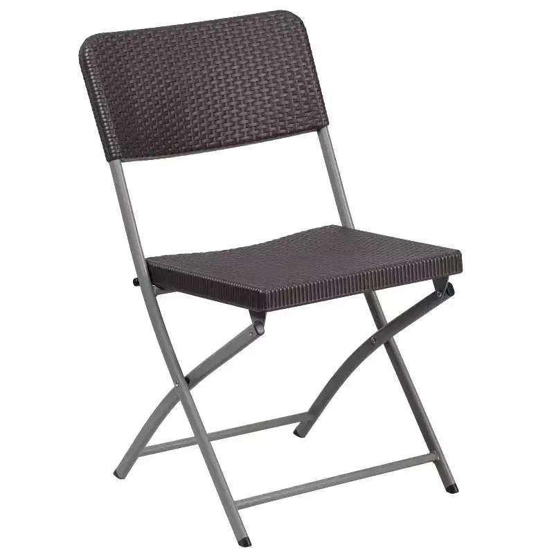 Sedia pieghevole in plastica effetto rattan marrone con struttura grigia, set da 2