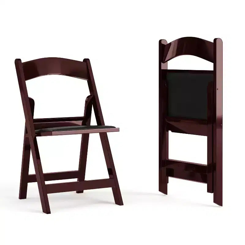 Sedia Pieghevole in Resina con Seduta in Vinile, Confezione da 2 (Nero / Castagno / Marrone Scuro / Mogano Rosso / Bianco)