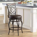 Sgabello girevole da bancone in similpelle marrone, struttura in metallo bronzo, 1 posto