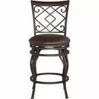Sgabello girevole da bancone in similpelle marrone, struttura in metallo bronzo, 1 posto