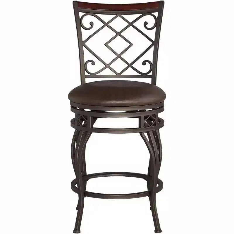 Sgabello girevole da bancone in similpelle marrone, struttura in metallo bronzo, 1 posto