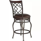 Sgabello girevole da bancone in similpelle marrone, struttura in metallo bronzo, 1 posto