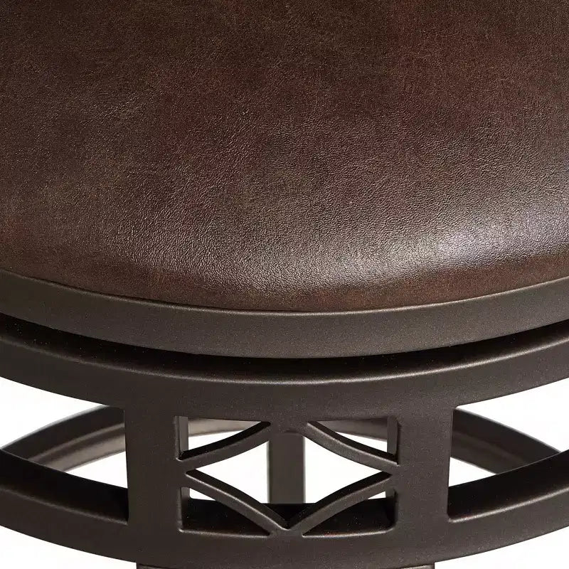 Sgabello girevole da bancone in similpelle marrone, struttura in metallo bronzo, 1 posto