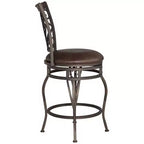 Sgabello girevole da bancone in similpelle marrone, struttura in metallo bronzo, 1 posto