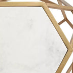 Tavolino Esagonale d'Appoggio in Marmo Bianco e Oro, Singolo