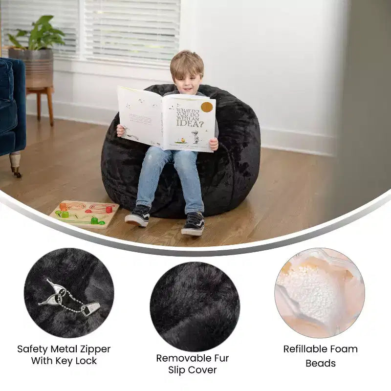 Poltrona sacco per bambini, multi-colore / in stile peluche e liscio, 1 posto