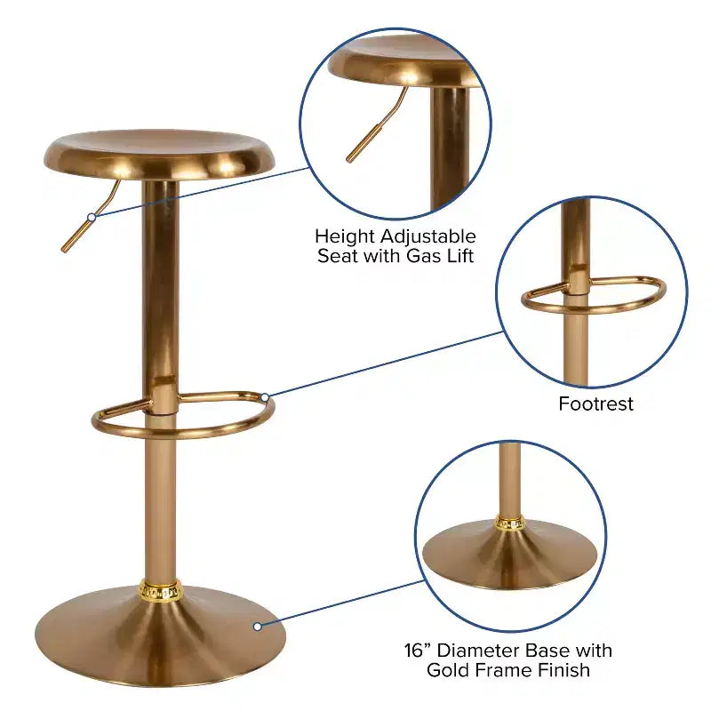 Sgabello da bar girevole retrò regolabile in altezza Nero/Cromo/Oro/Oro rosa, 1 posto