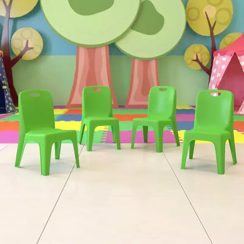 Sedia impilabile in plastica per bambini blu/verde/rossa, set da 4, per età 3-9 anni