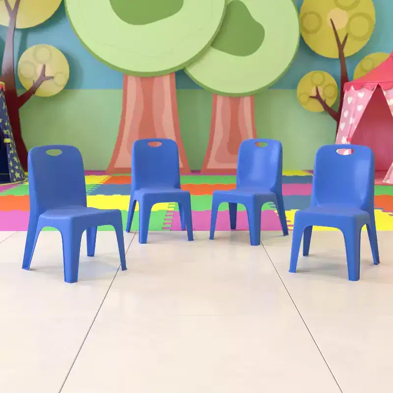 Sedia impilabile in plastica per bambini blu/verde/rossa, set da 4, per età 3-9 anni